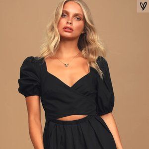 Lulus Black Wrap Milkmaid Dress